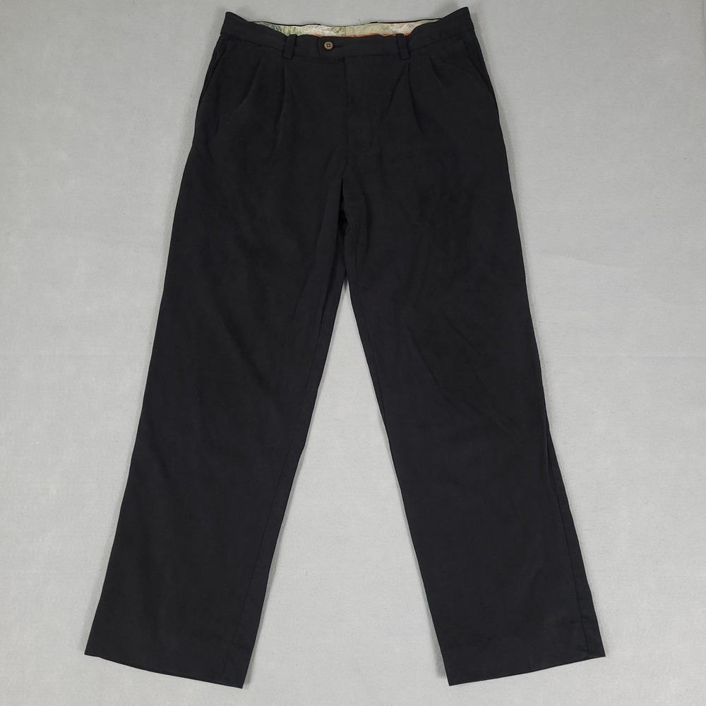 Tommy Bahama Pants Mens 32x30* Black Pleated Relaxed Silk Cotton Trousers